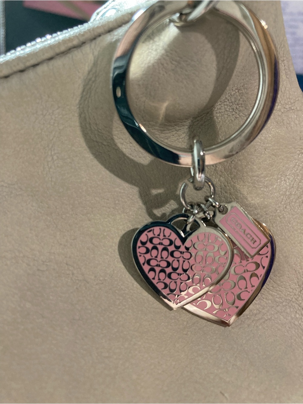 Coach Vintage Y2K Pink Multi-Signature Enamel Double Heart Bag Charm/Keyring